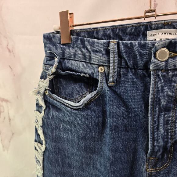 Good American Jeans Womens 4 27 High Rise Denim Dark Wash Fringe Stripe - Picture 2 of 12